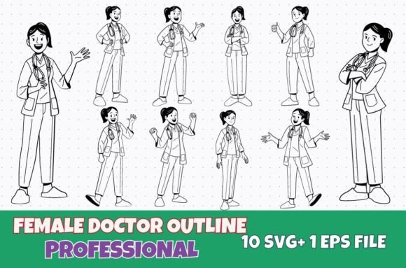 10 Woman Medical Doctor Vector SVG Set