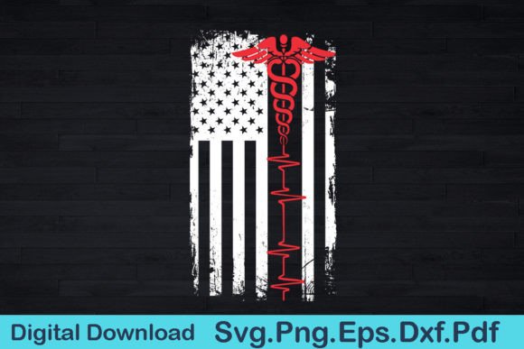 American Usa Flag Heartbeat Pride Nurse